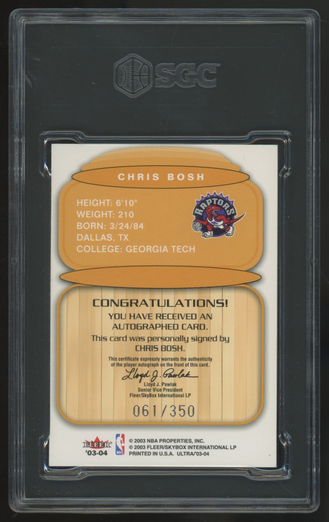 2003-04 Fleer Ultra Chris Bosh RC Auto /350 SGC 8 10