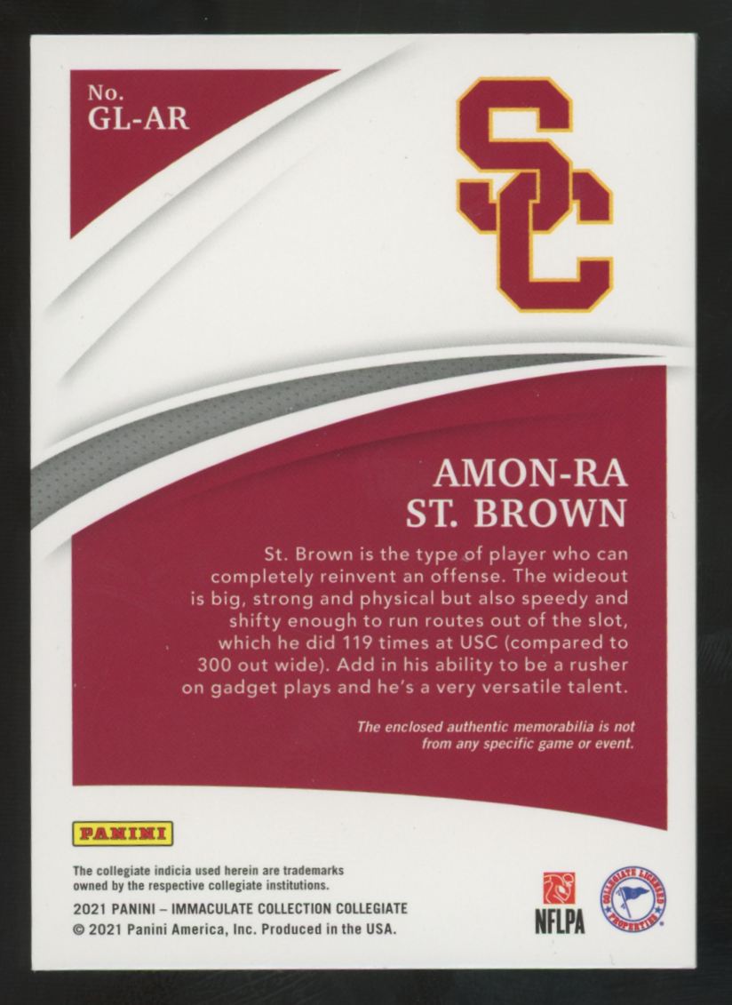 2021 Panini Immaculate Amon-Ra St. Brown RC Glove Patch /40 #GL-AR