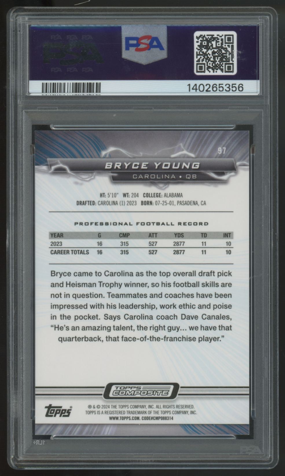 2023 Topps Composite Bryce Young RC Surge /249 #97 PSA 10