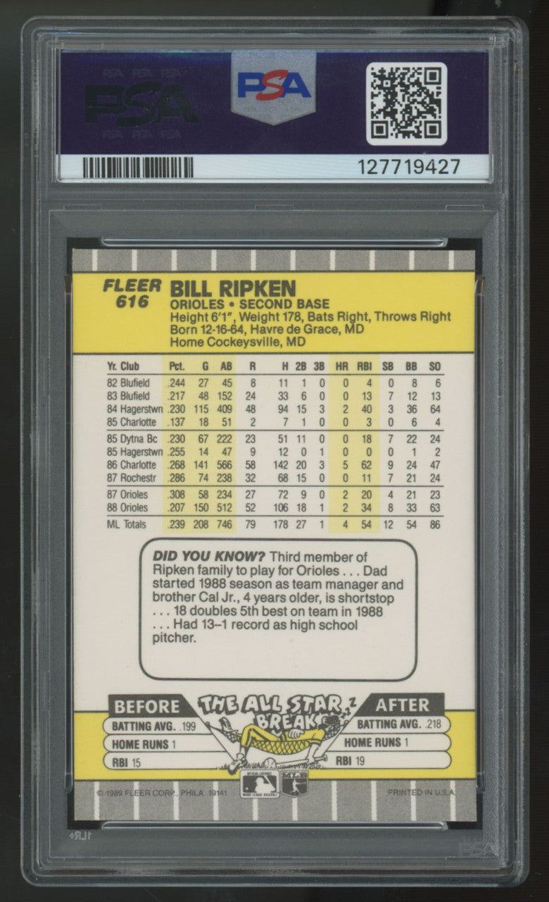 1989 Fleer Bill Ripken Black Scribble Over FF Error #616 PSA 9