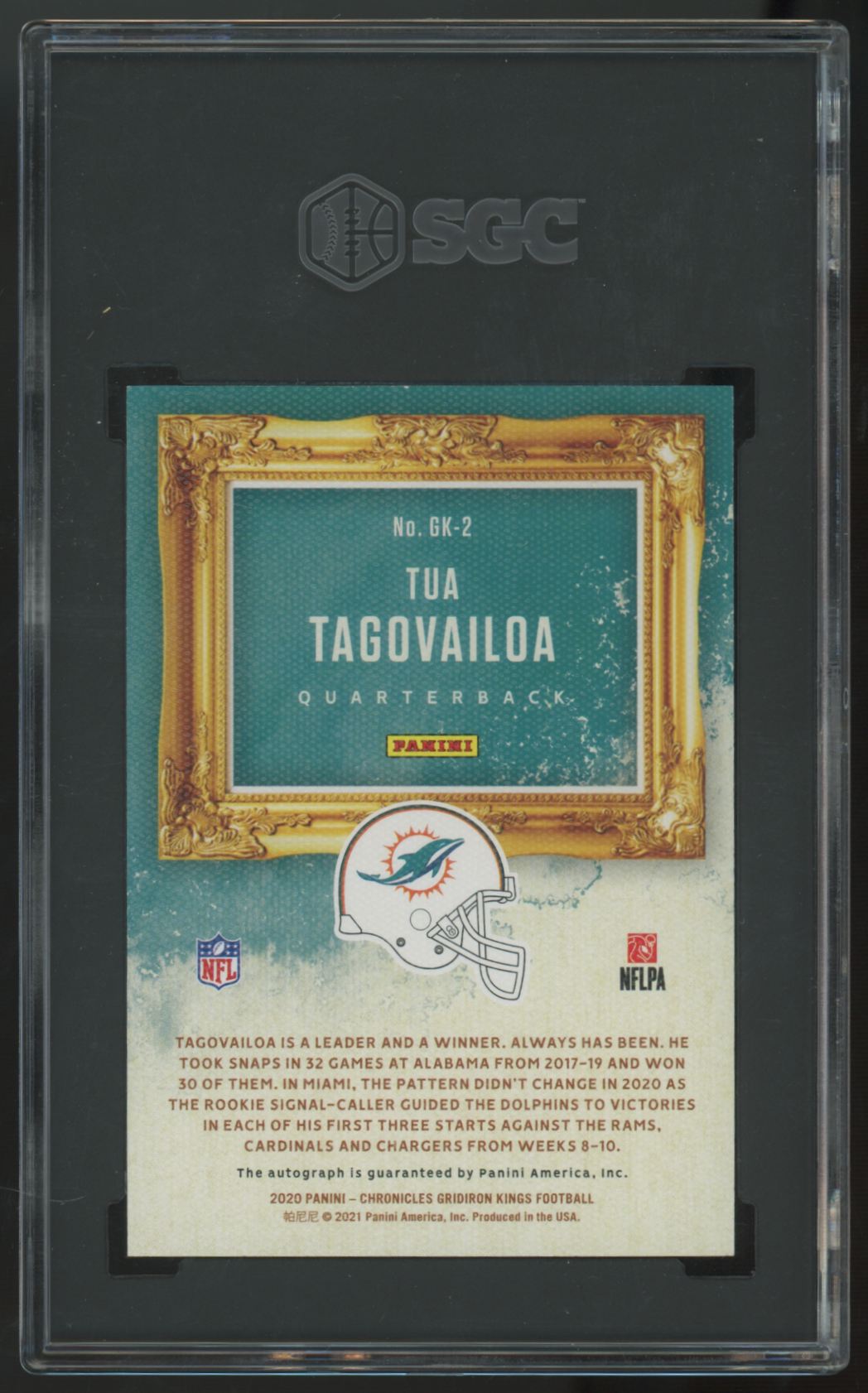 2020 Panini Chronicles Gridiron Kings Tua Tagovailoa RC Gold Auto /10 SGC 9