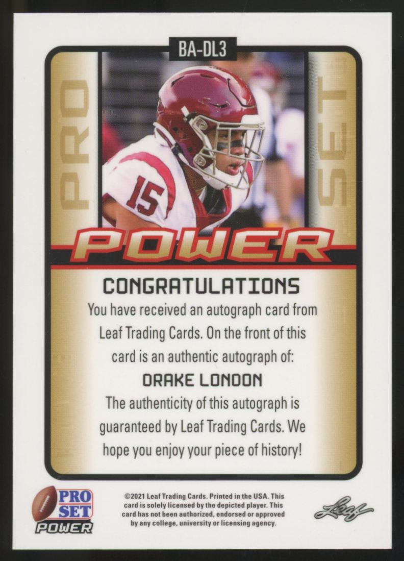 2021 Leaf Pro Set Drake London RC Red Power Auto /10 #BA-DL3