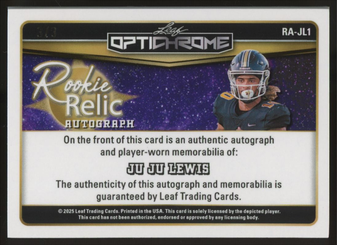 2025 Leaf Optichrome Ju Ju Lewis RC Rookie Relic Auto /3 #RA-JL1