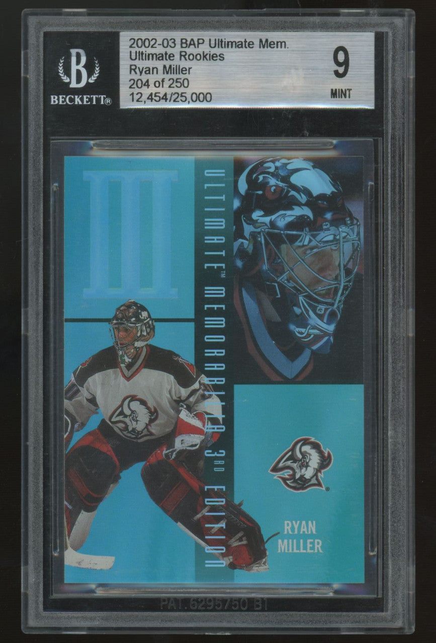2002-03 Be A Player Ryan Miller RC Ultimate Rookies /250 #50 BGS 9