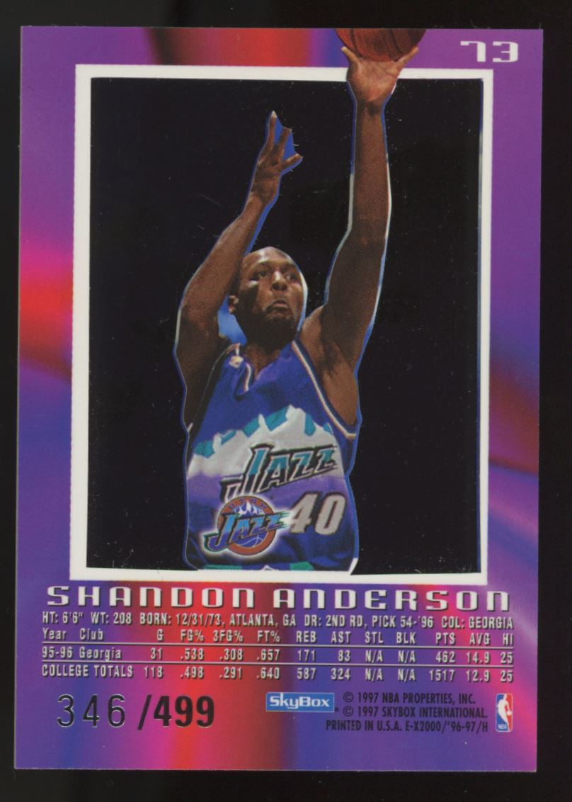 1996-97 Skybox E-X2000 Shandon Anderson RC Credentials /499 #73