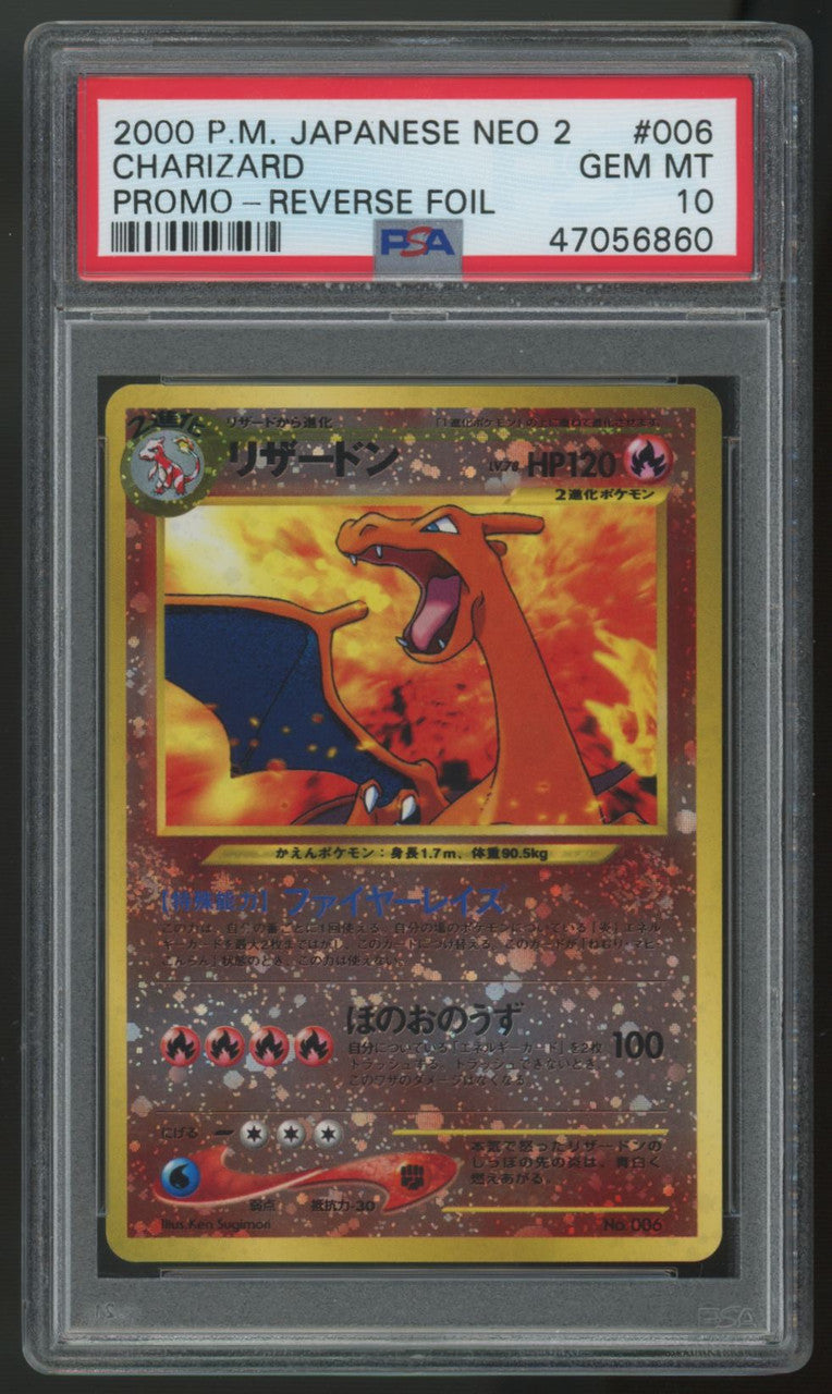 2000 Pokemon Charizard Japanese Neo 2 Reverse Holo #006 PSA 10