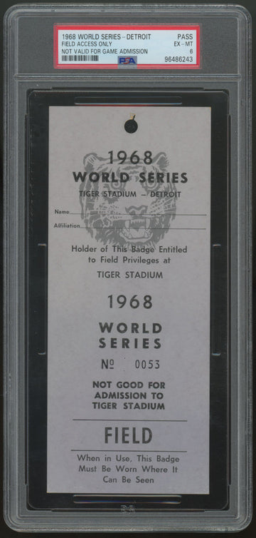 1968 World Series Detroit Tigers Field Pass PSA 6