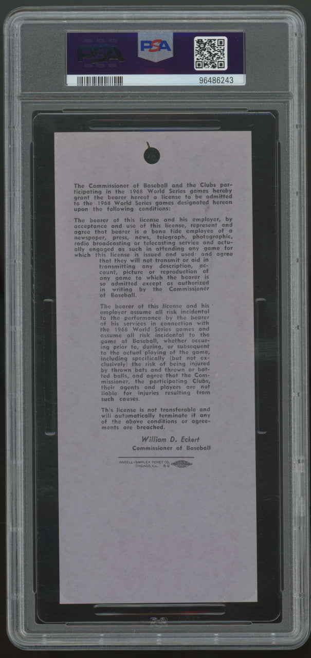 1968 World Series Detroit Tigers Field Pass PSA 6