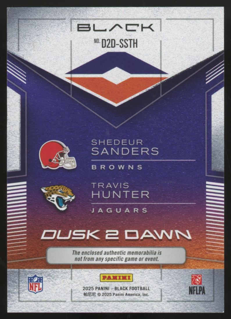 2025 Black Shedeur Sanders Travis Hunter RC Dusk 2 Dawn Patch /199 #D2D-SSTH