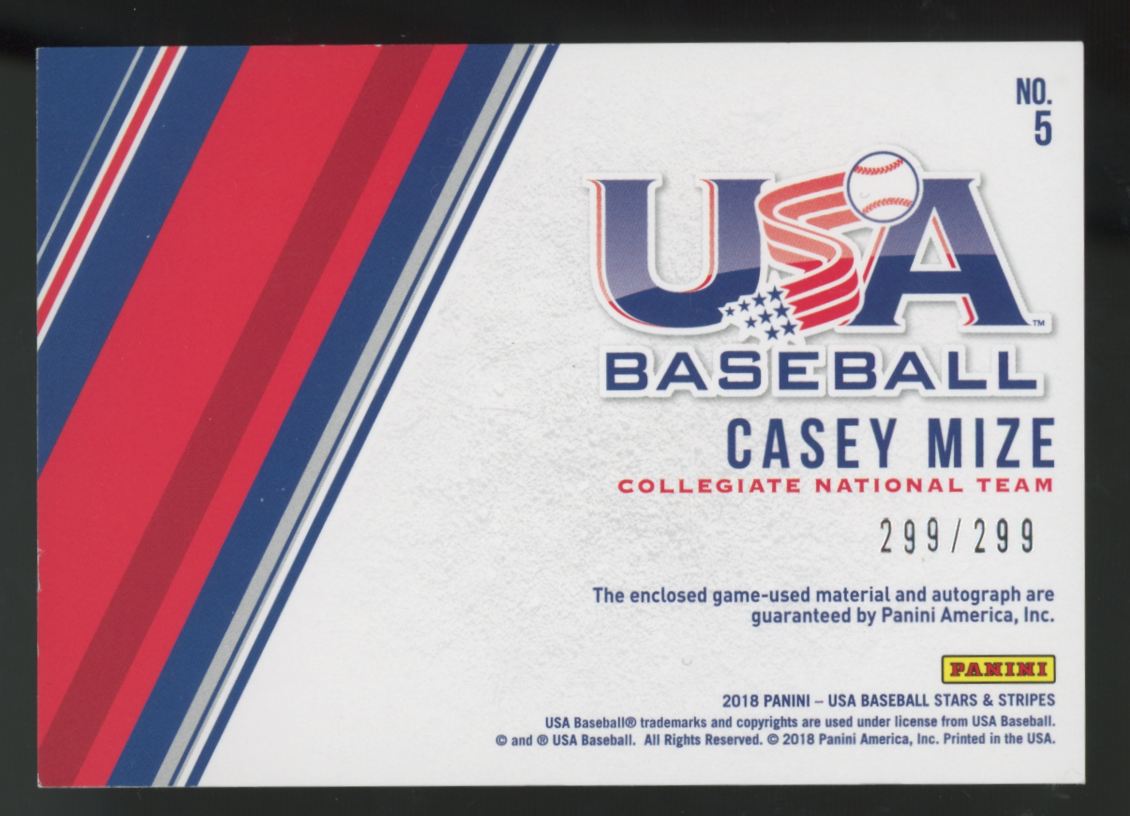 2018 Panini USA Stars & Stripes Casey Mize Patch Auto /299 #5
