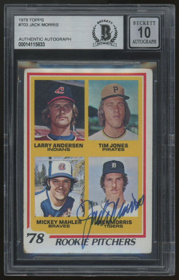 1978 Topps Jack Morris RC Signed Auto BGS Authentic 10 *833