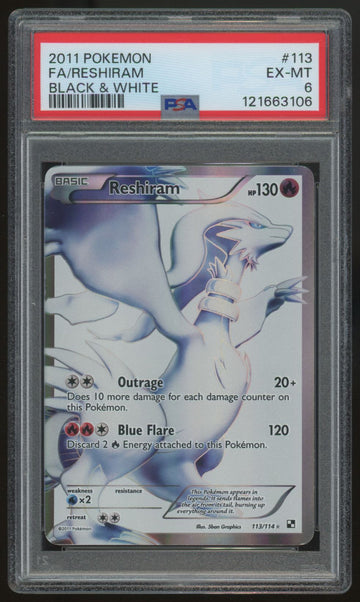2011 Pokemon Reshiram Black & White Full Art #113 PSA 6