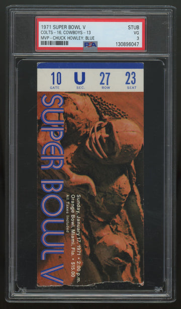 1971 Super Bowl V Ticket Stub Colts Cowboys Howley MVP PSA 3 *047