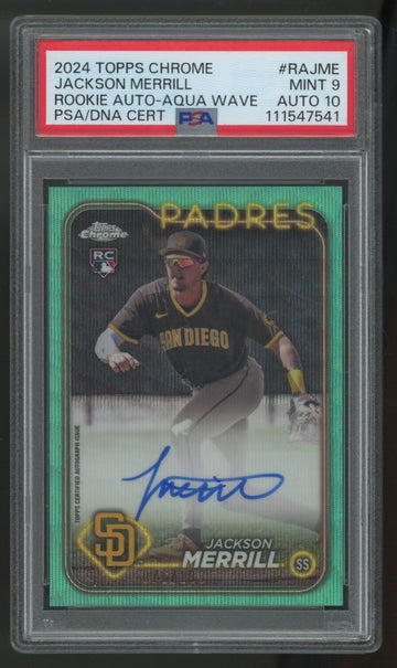 2024 Topps Chrome Jackson Merrill RC Auto Aqua Wave /199 #RA-JME PSA 9 10