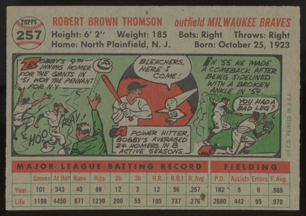 1956 Topps Bobby Thomson #257 EX/MT