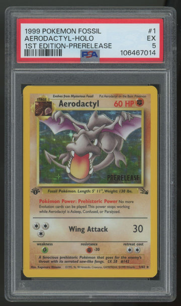 1999 Pokemon Aerodactyl Fossil 1st Edition Prerelease Holo #1 PSA 5