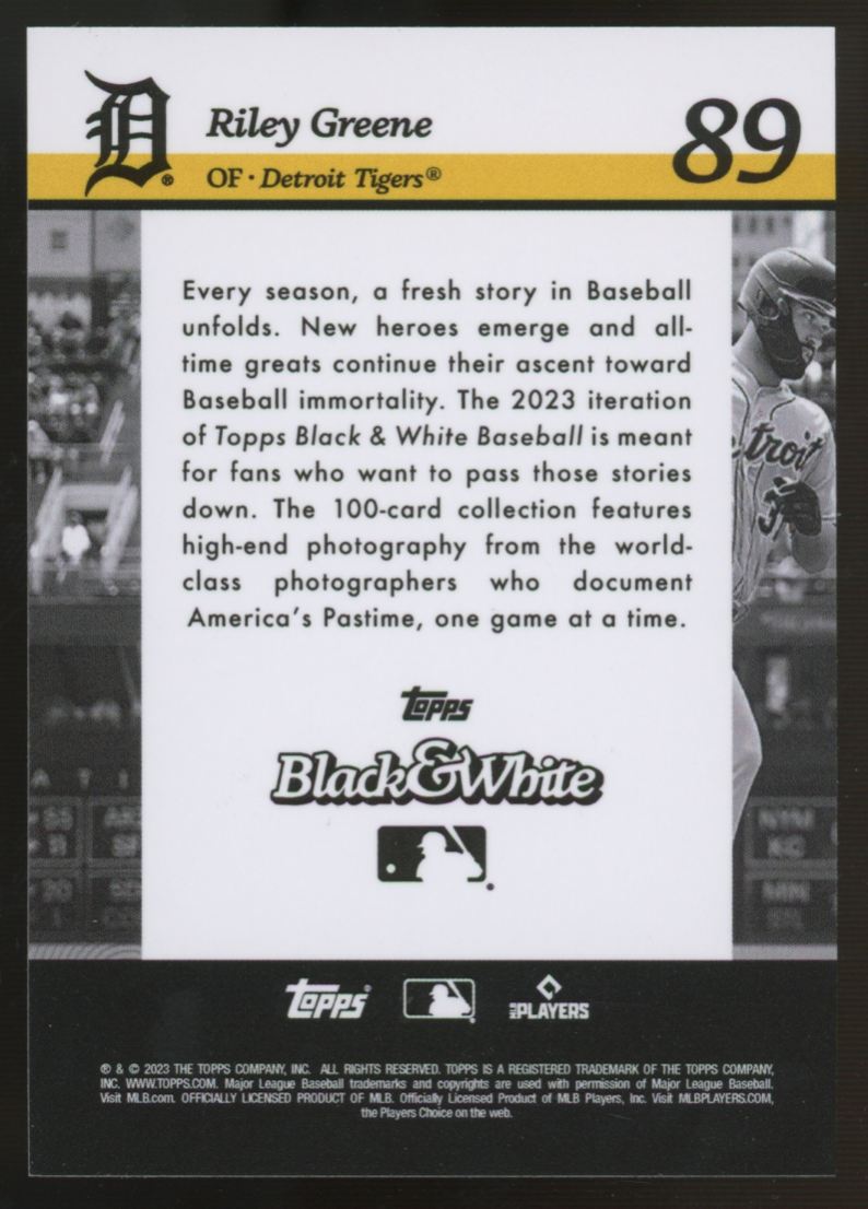 2023 Topps Black And White Riley Greene RC Player Color /10 #89