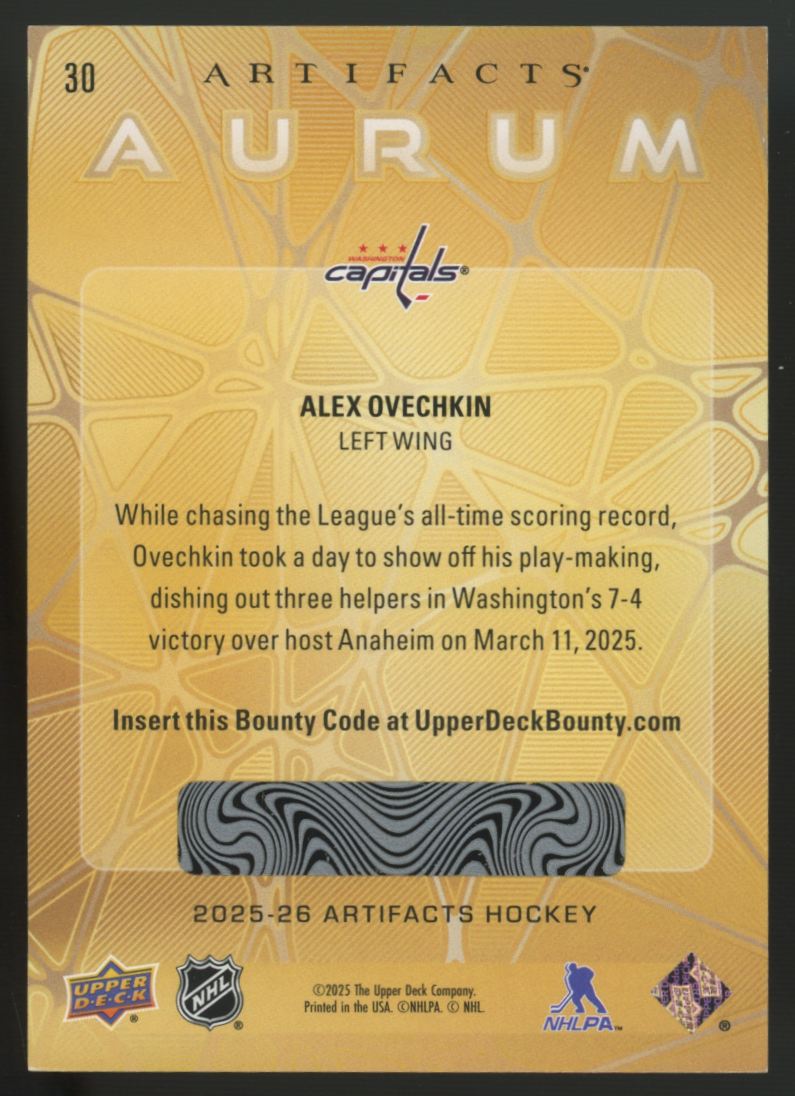 2025-26 Upper Deck Artifacts Alex Ovechkin Aurum Bounty Card #30