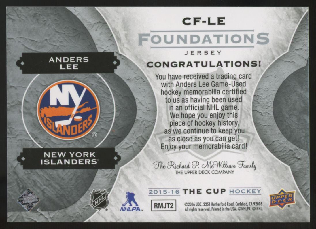 2015-16 Upper Deck The Cup Anders Lee Foundations Quad Patch /75 #CF-LE