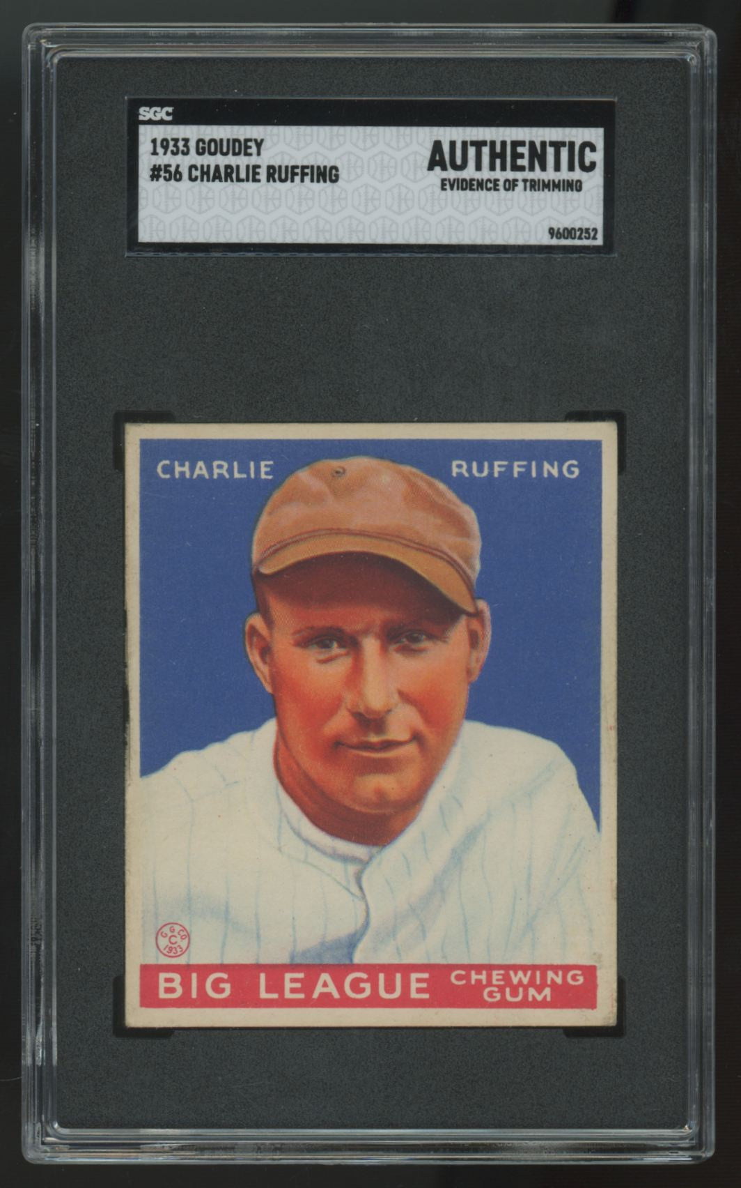 1933 Goudey Charlie Ruffing #56 SGC Authentic (Trimmed)