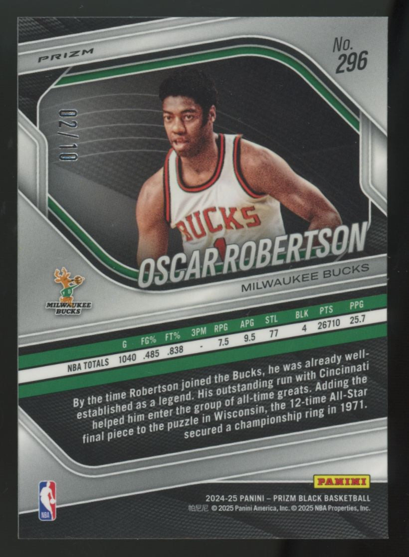 2024-25 Panini Prizm Black Oscar Robertson Legends Gold /10 #296