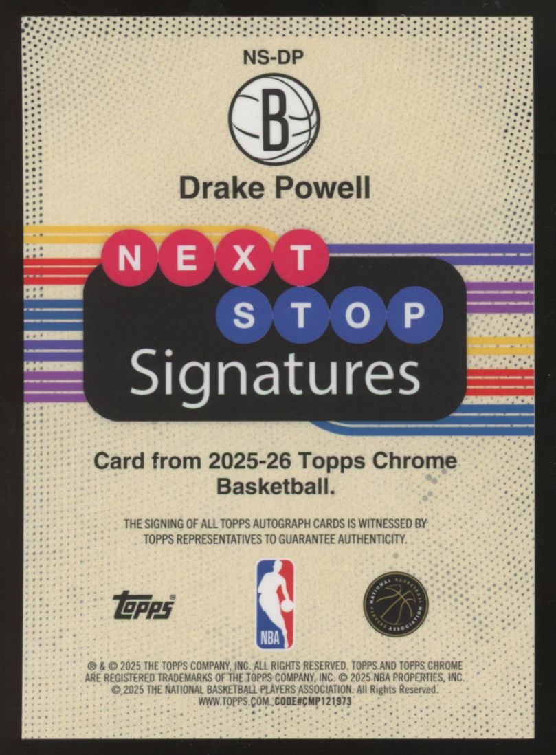 2025-26 Topps Chrome Drake Powell RC Next Stop Orange Refractor Auto /25 #NS-DP