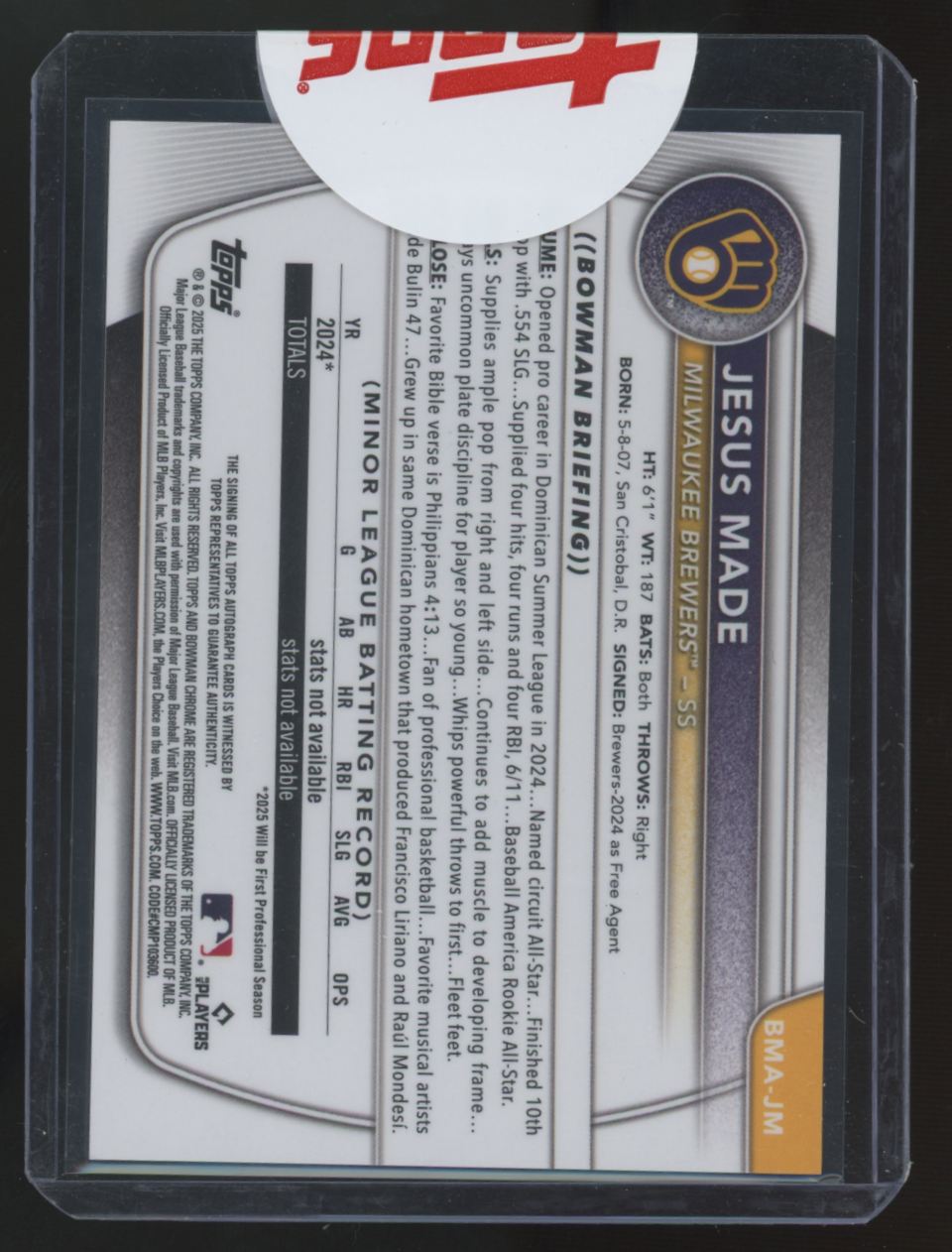 2025 Bowman Chrome Mega Jesus Made Prospect Blue Auto /150 #BMA-JM