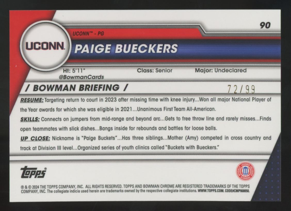 2023-24 Bowman Chrome U Paige Bueckers 1st Green Shimmer Refractor /99 #90