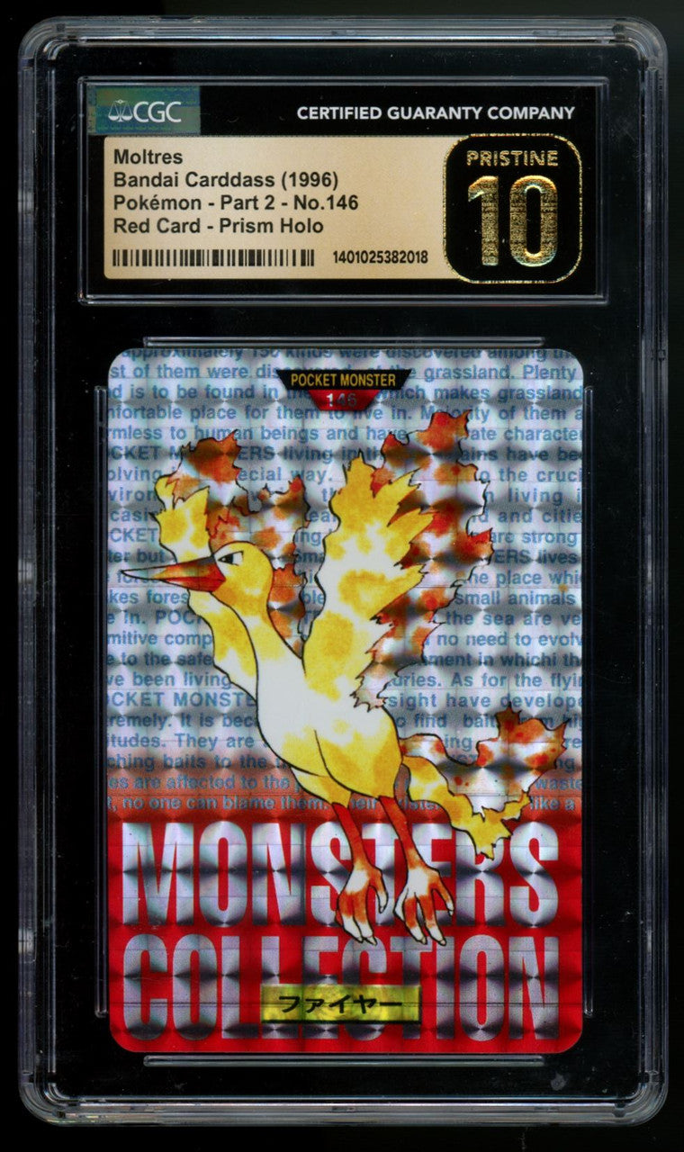 1996 Pokemon Bandai Carddass Moltres Red Card Prism Holo #146 CGC Pristine 10