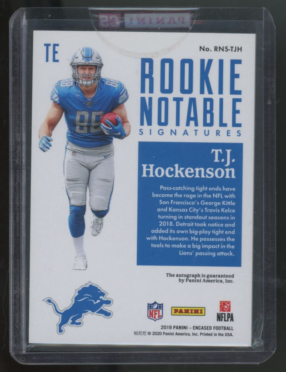 2019 Panini Encased T.J. Hockenson RC Sapphire Notable Signatures Auto /25