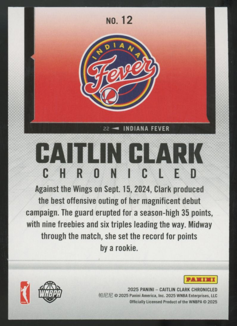 2025 Panini Caitlin Clark Chronicled Red Cracked Ice #12