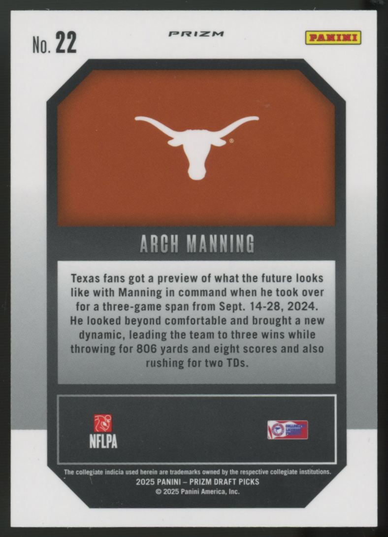 2025 Prizm Draft Arch Manning Rated Prospect New Recruits Red Cracked Ice #22
