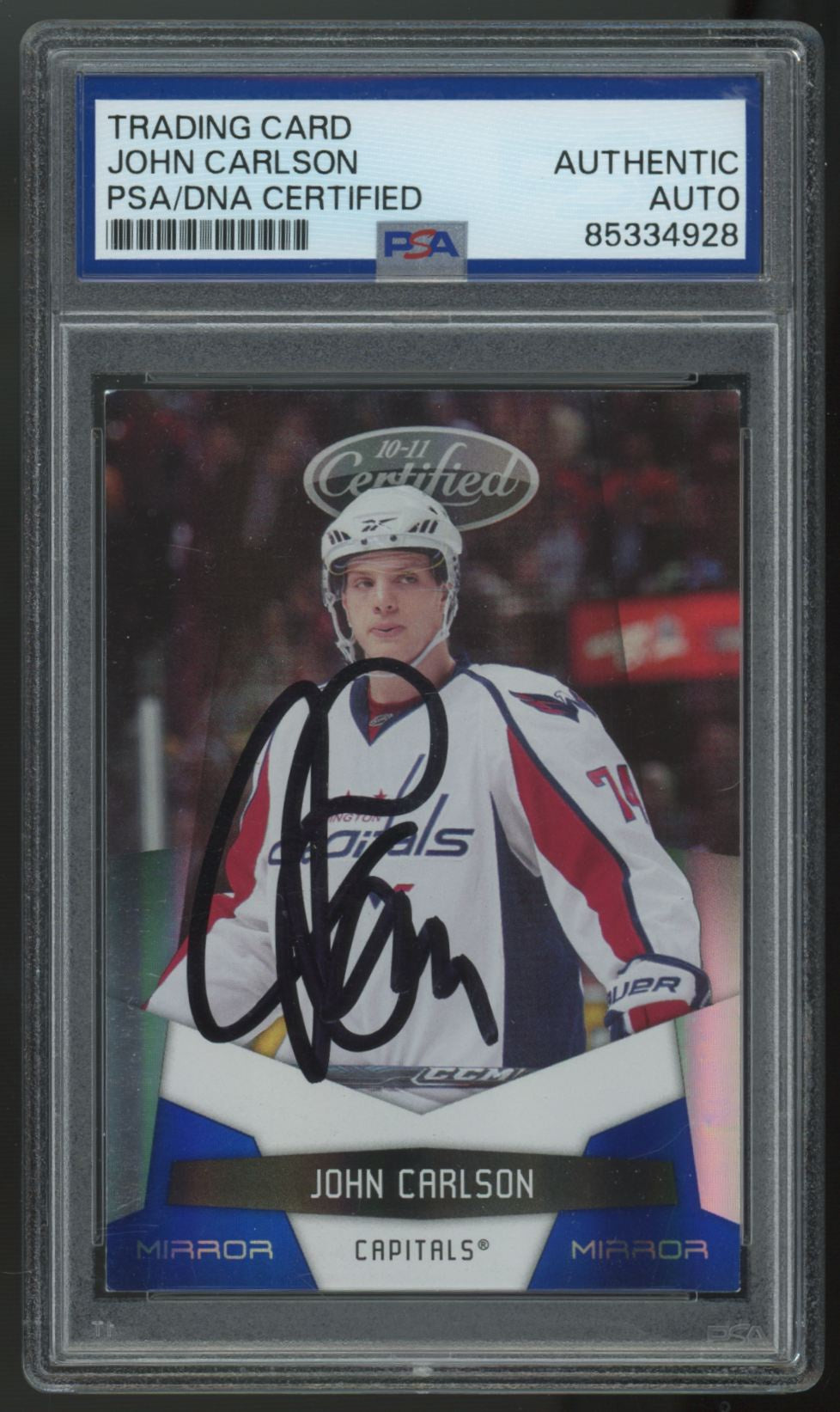 2010-11 Certified John Carlson Blue Mirror Signed Auto /100 #148 PSA Authentic
