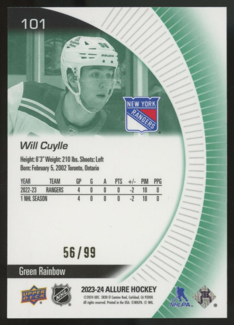2023-24 Upper Deck Allure Will Cuylle RC Green Rainbow /99 #101