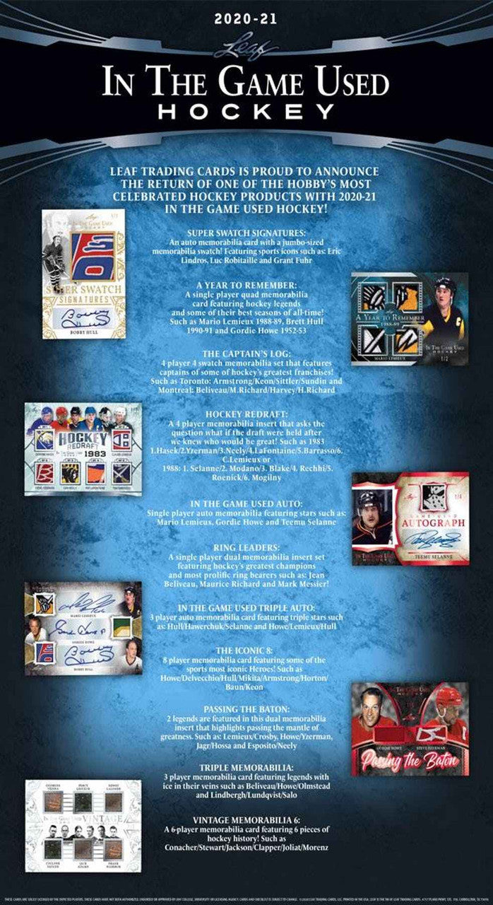2020/21 Leaf In The Game Used Hockey Hobby Box