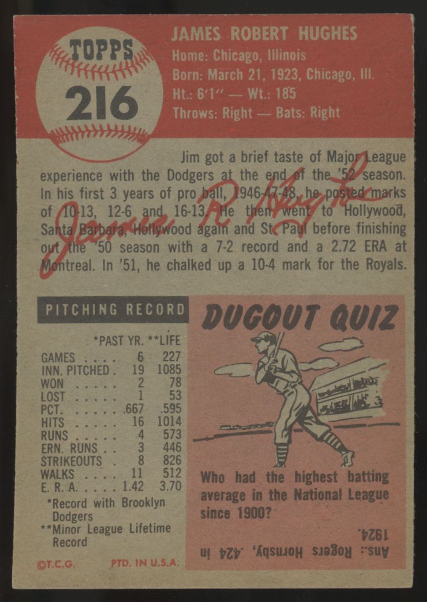 1953 Topps Jim Hughes #216 NM