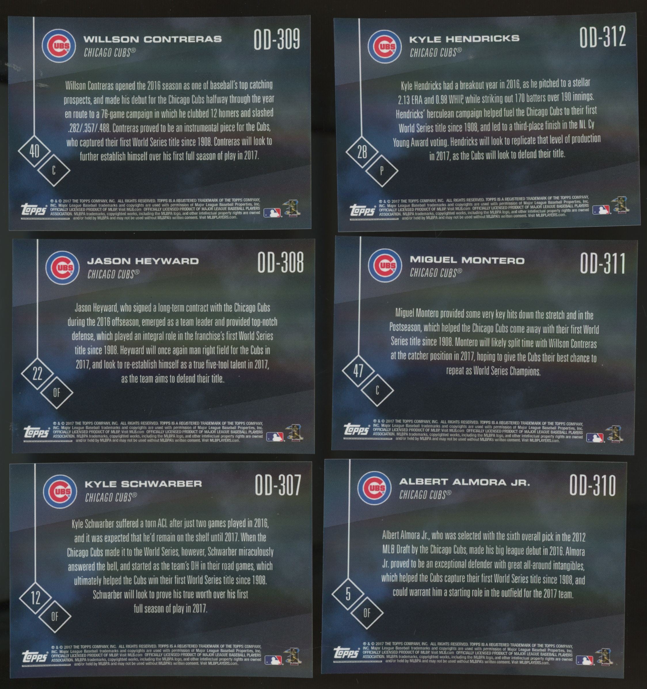 2017 Topps Now Opening Day Chicago Cubs Complete Set (15/15)
