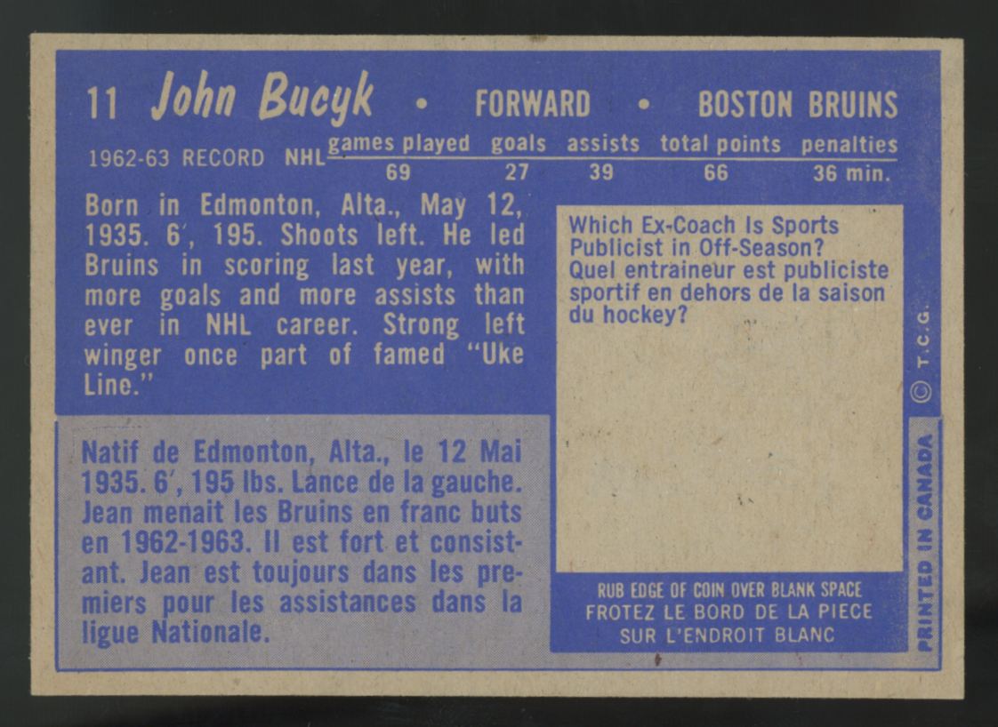 1963-64 Topps John Bucyk #11 NM