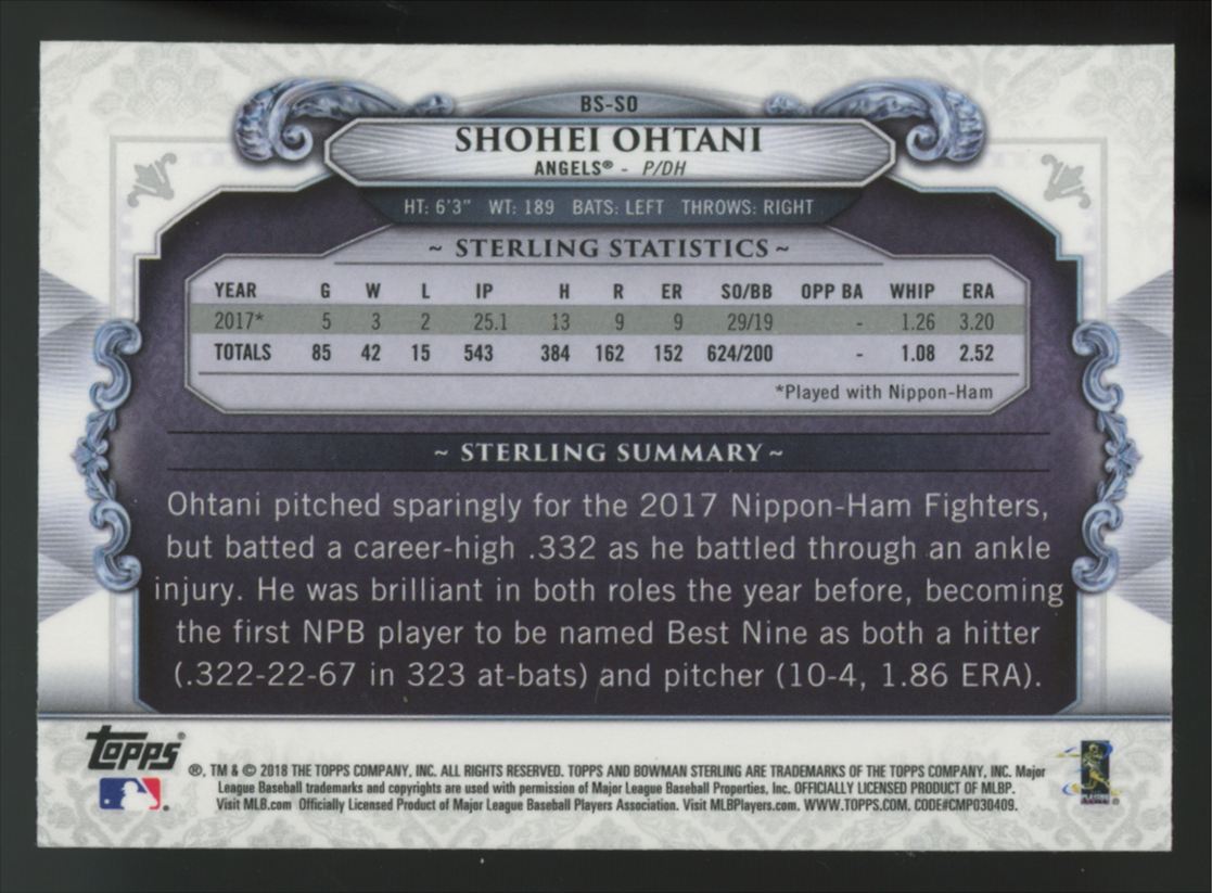 2018 Bowman Sterling Shohei Ohtani RC Continuity #BS-SO