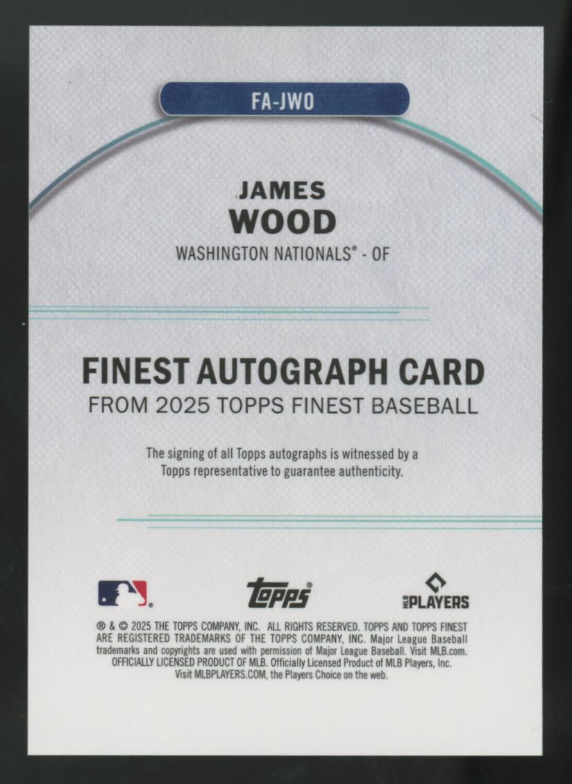 2025 Topps Finest James Wood RC Blue Refractor Auto /99 #FA-JWO
