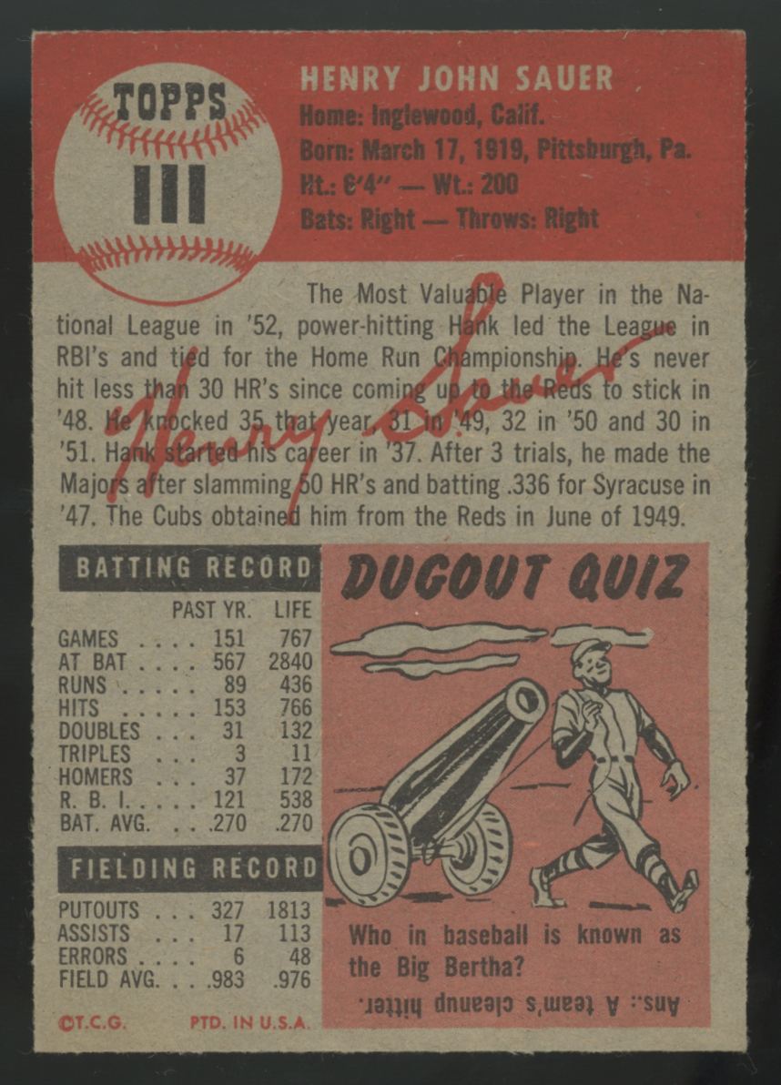 1953 Topps Hank Sauer #111 EX