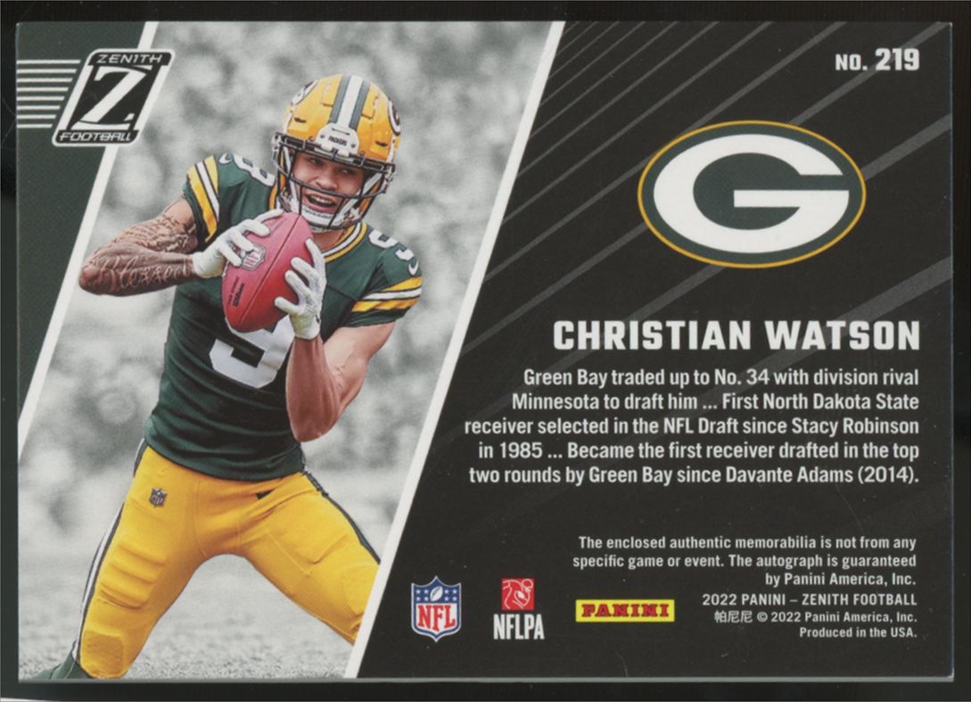 2022 Zenith Christian Watson RC Patch Auto RPA /299 #219