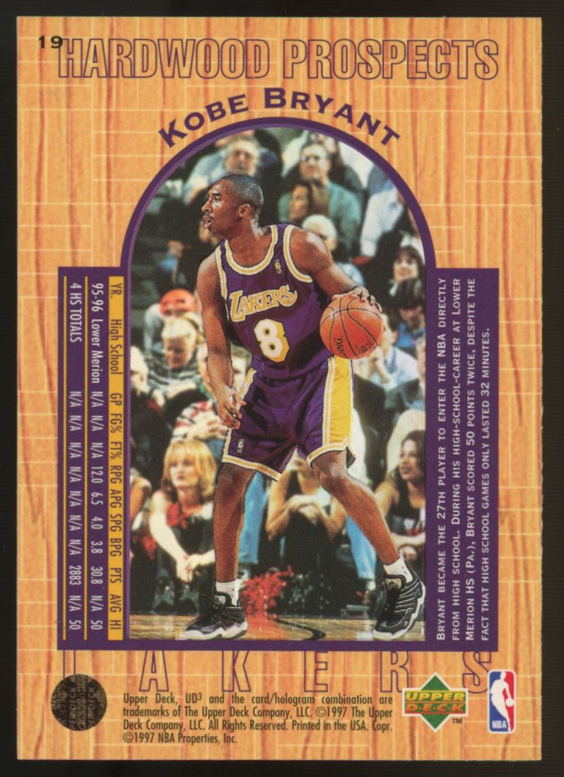 1996-97 Upper Deck UD3 Kobe Bryant RC Hardwood Prospects #19