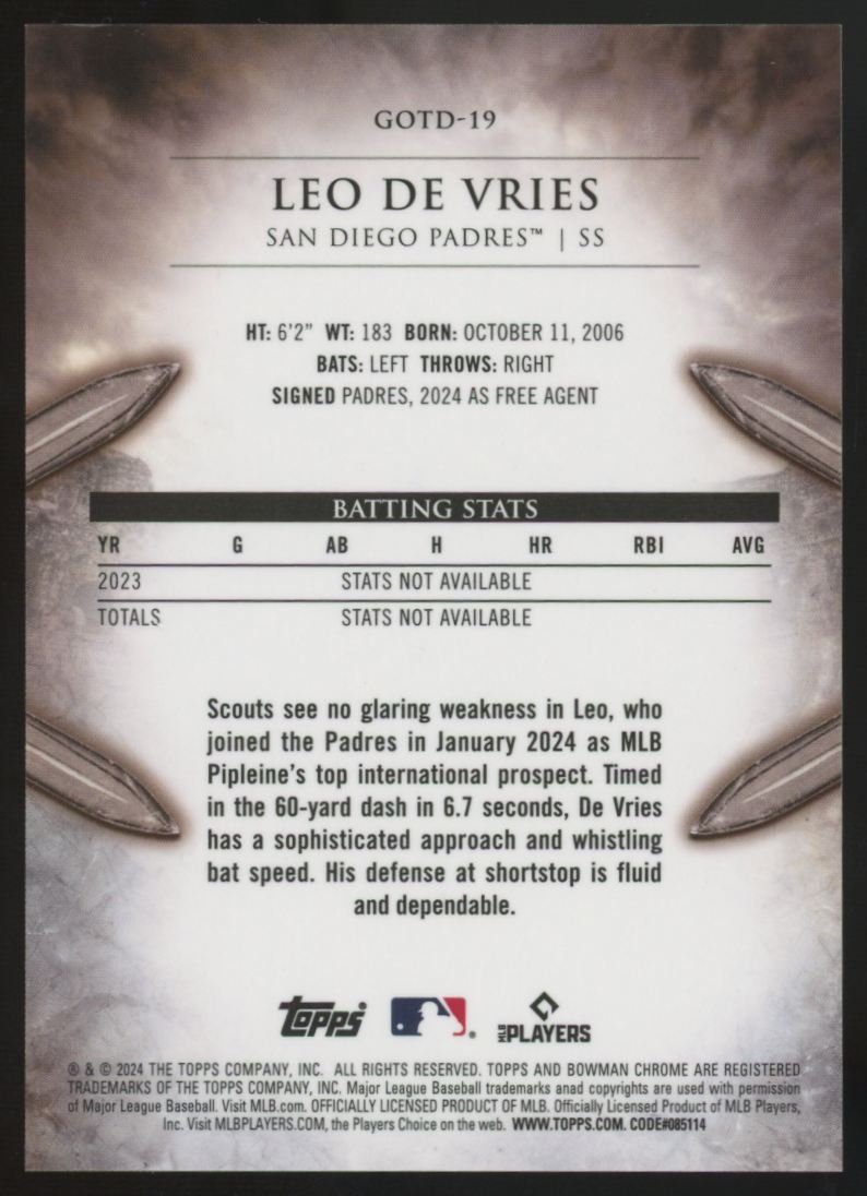 2024 Bowman Chrome Leo De Vries Mini-Diamond Gladiators Of The Diamond /150