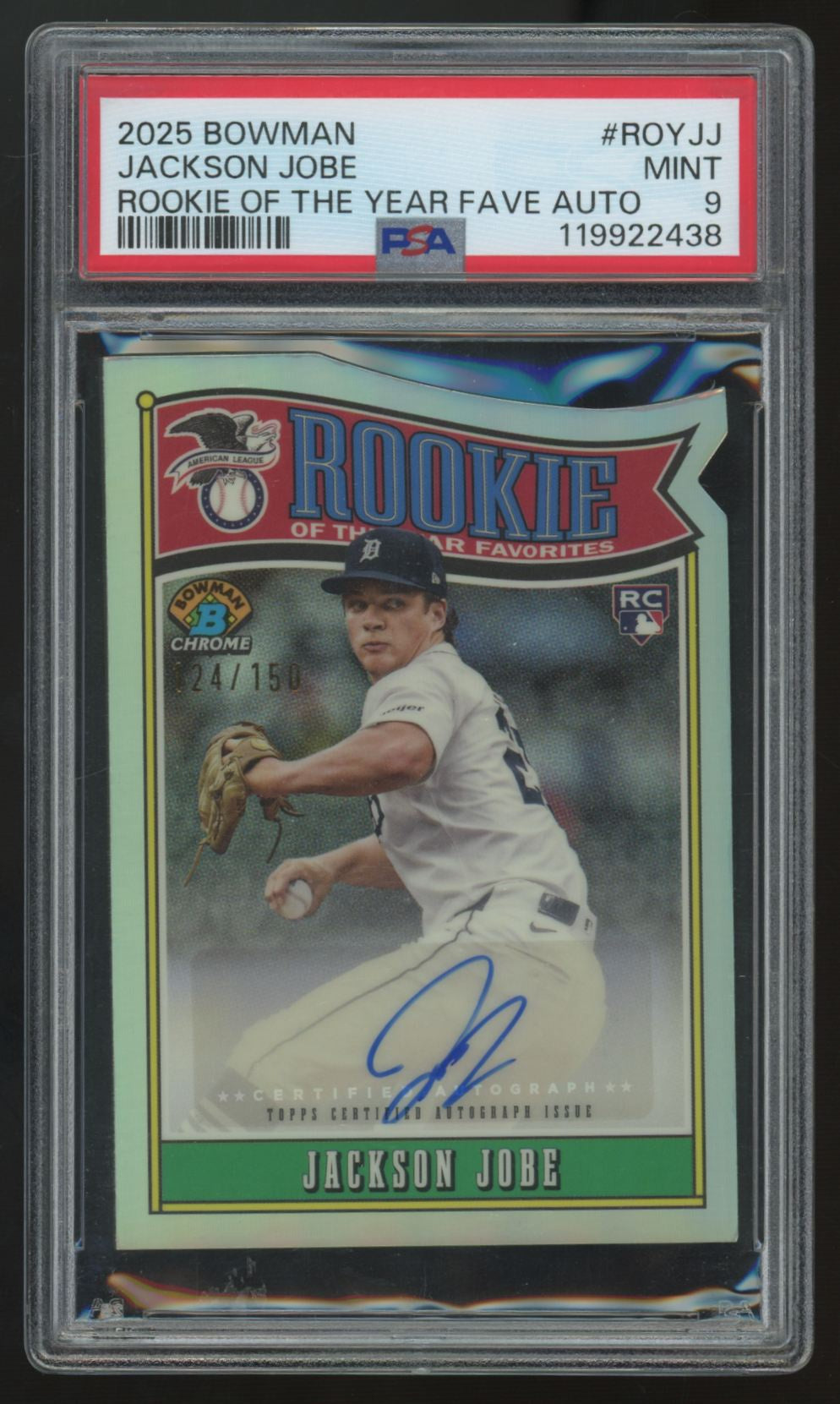 2025 Bowman Jackson Jobe RC Rookie Of The Year Fave Auto /150 #ROY-JJ PSA 9