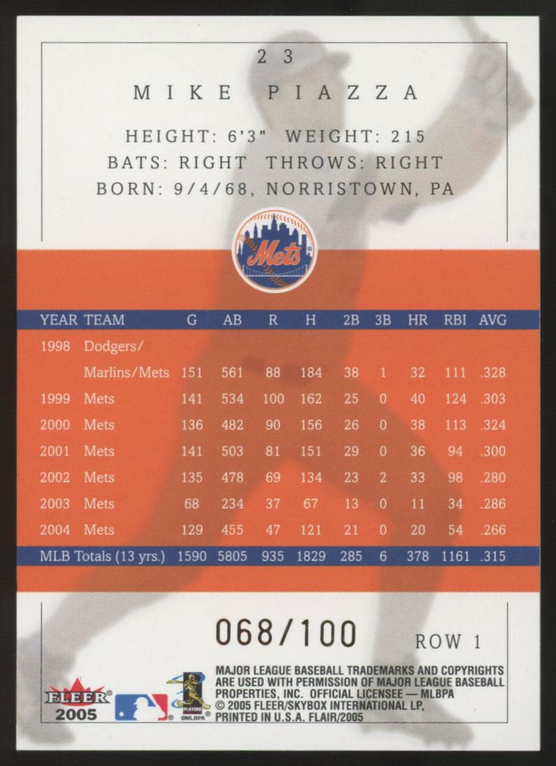 2005 Fleer Flair Mike Piazza Row 1 /100 #23
