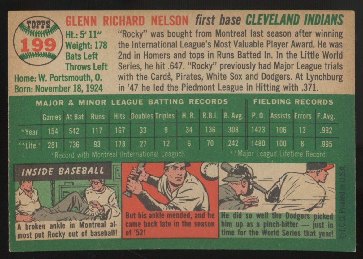 1954 Topps "Rocky" Nelson #199 EX/MT