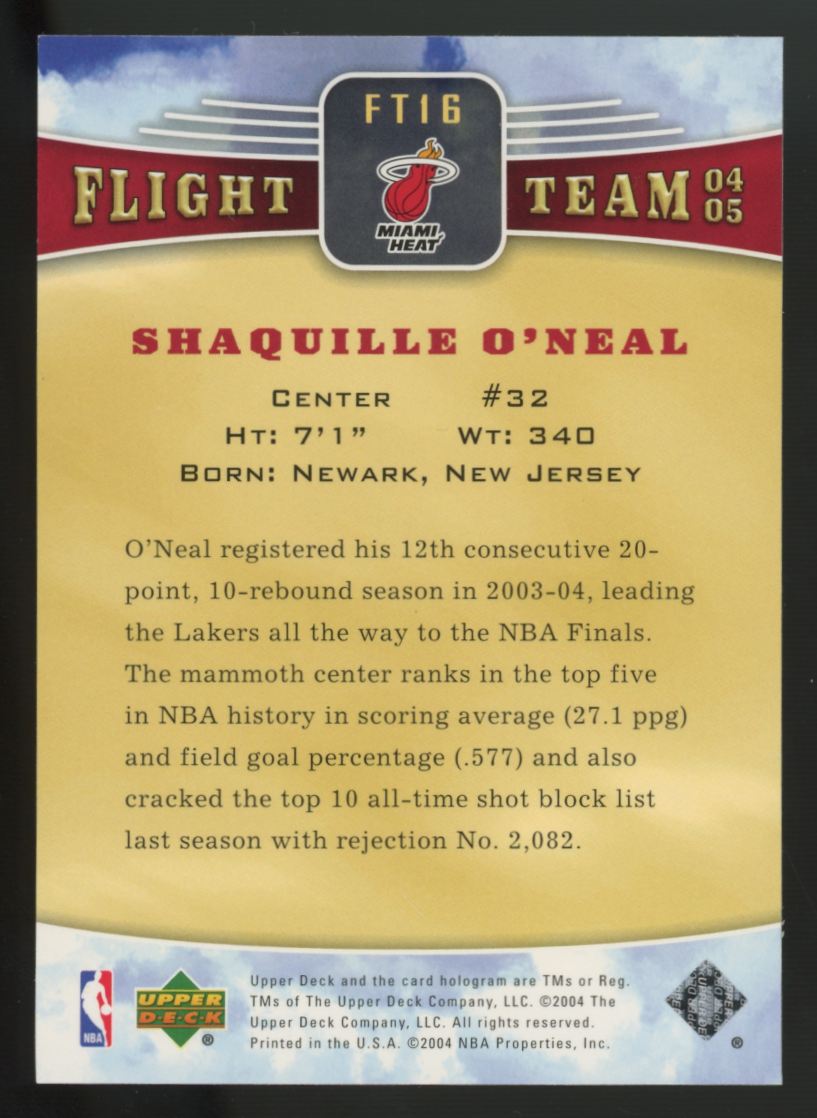 2004-05 Upper Deck Shaquille O'Neal Flight Team #FT16