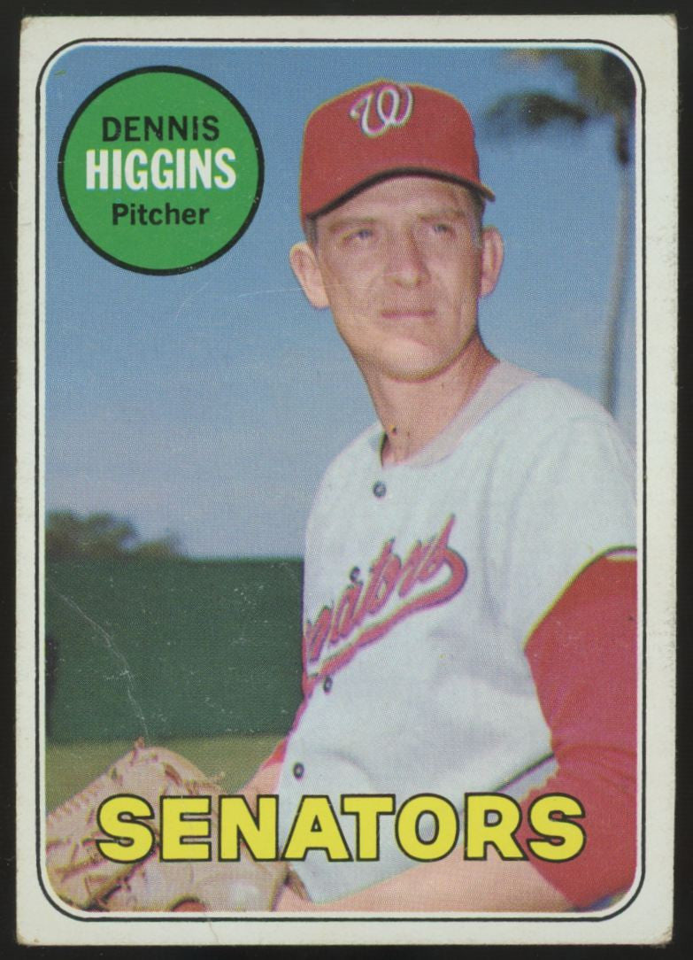 1969 Topps White Letter Dennis Higgins #441 G/VG (Crease)