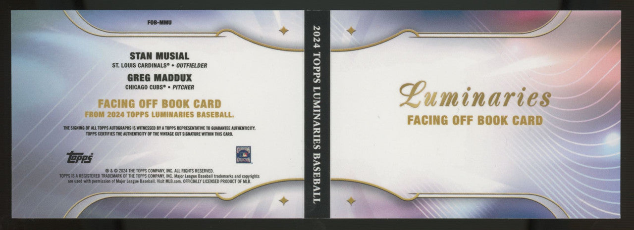 2024 Topps Luminaries Musial Maddux Facing Off Booklet Dual Auto 1/1 #FOB-MMU